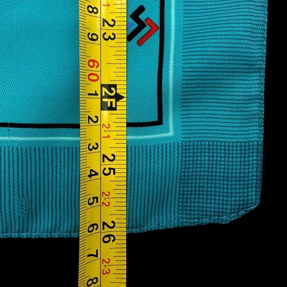Vintage Scarf Turquoise Geometric 1990s Head Wrap Teal Retro Black Retro Rad - Picture 6 of 7